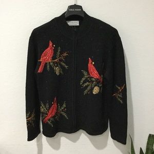 Tiara Christmas 2014 Beaded Sweater Cardinal Birds
